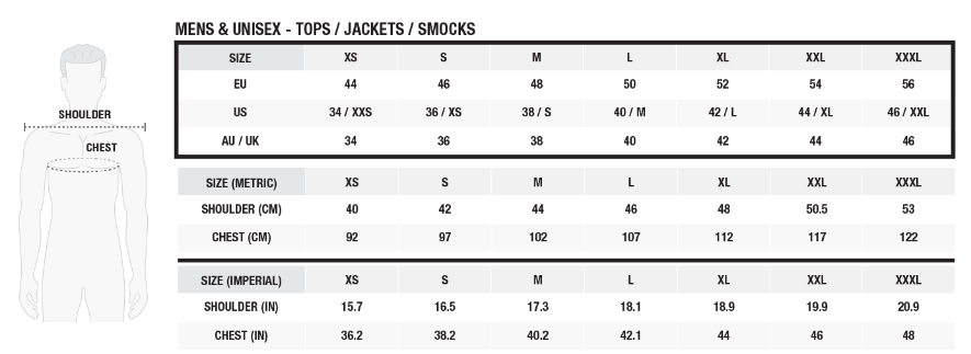 ZHIK Superwarm top seria X Męski 2025 size_chart_top_mens_zhik